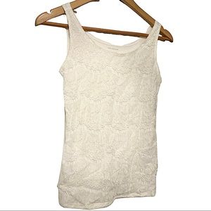 Van Heusen Lace Front Overlay White Tank Top XXS